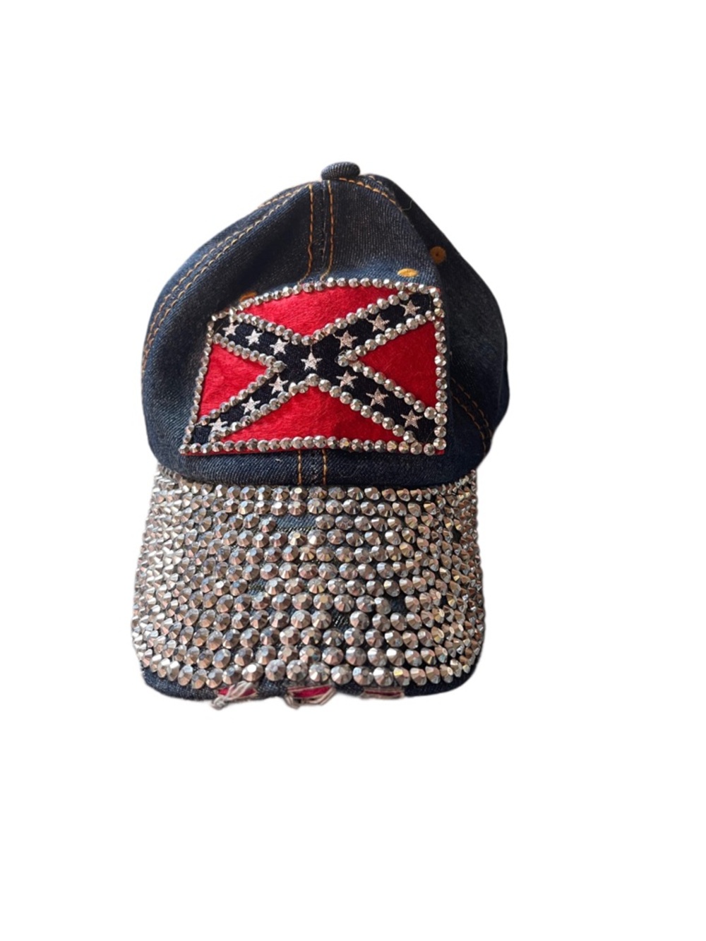Women’s denim rebel flag rhinestone hat